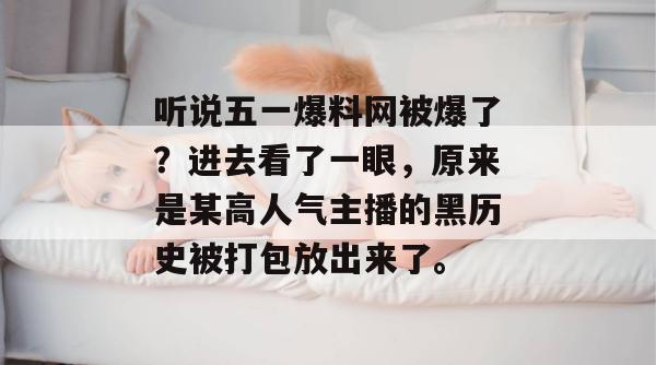 听说五一爆料网被爆了？进去看了一眼，原来是某高人气主播的黑历史被打包放出来了。